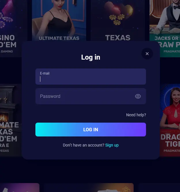 Spinjo login screen for signing in to your AUD casino account