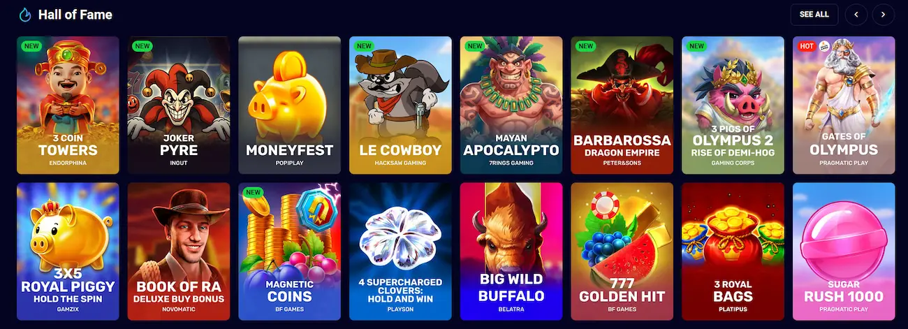 Spinjo pokies grid featuring popular Australian slot titles